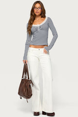 Teodora Lacey Striped Henley Top
