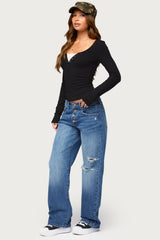 Jackee Lacey Ribbed Henley Top