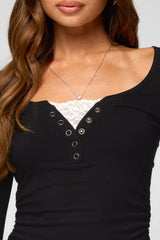 Jackee Lacey Ribbed Henley Top