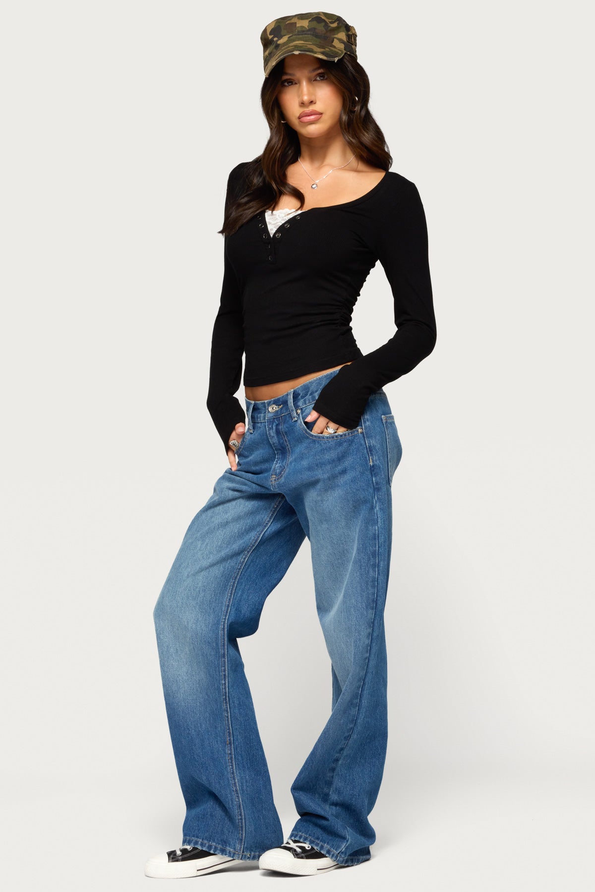 Jackee Lacey Ribbed Henley Top