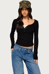 Jackee Lacey Ribbed Henley Top