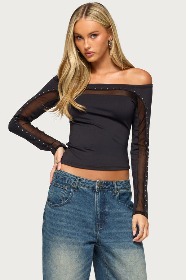 Attie Studded Off Shoulder Long Sleeve Top view 1