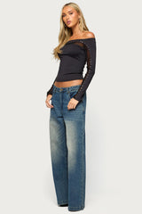 Attie Studded Off Shoulder Long Sleeve Top