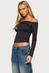 Attie Studded Off Shoulder Long Sleeve Top