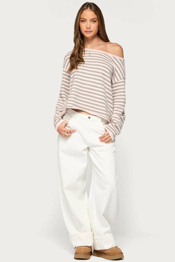 Amita Off Shoulder Striped Sweater view 2