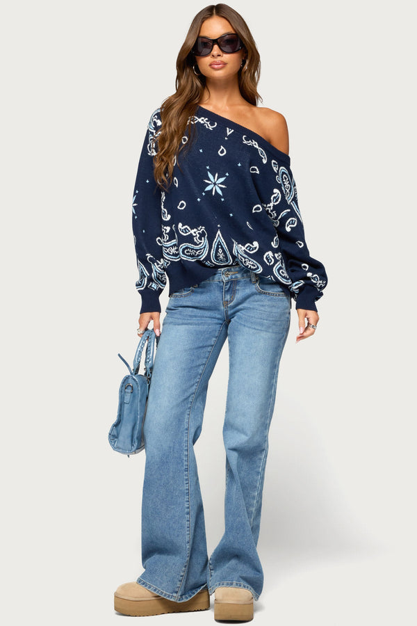 Faiga Off Shoulder Bandana Print Sweater view 2