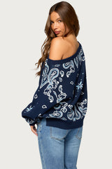 Faiga Off Shoulder Bandana Print Sweater