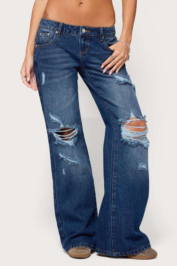 Evalynn Distressed Low Rise Wide Leg Jeans view 2