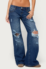 Evalynn Distressed Low Rise Wide Leg Jeans