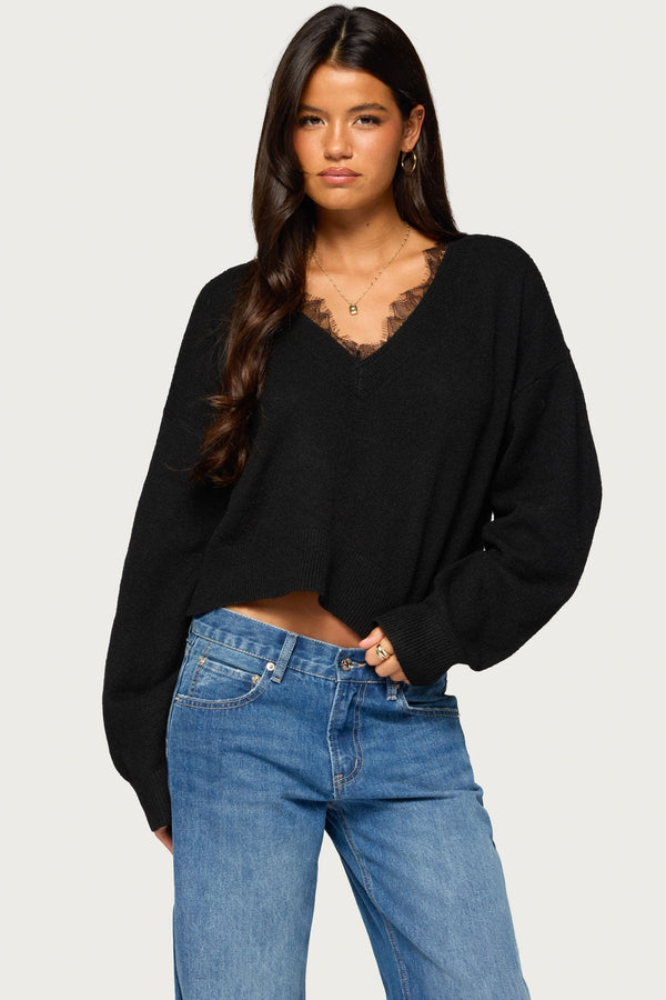 Audrinnah Lacey V Neck Sweater view 1