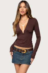 Novie Plunging V Neck Long Sleeve Top