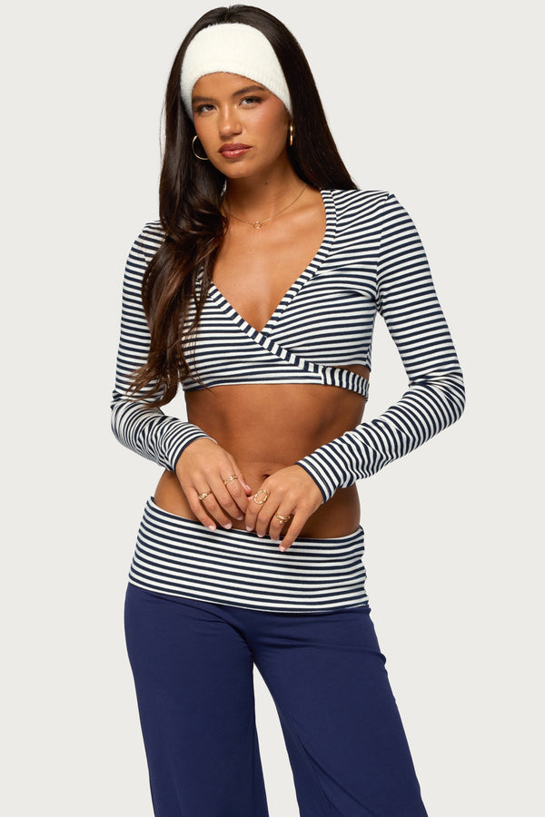 Shonda Striped Wrap Crop Top view 1