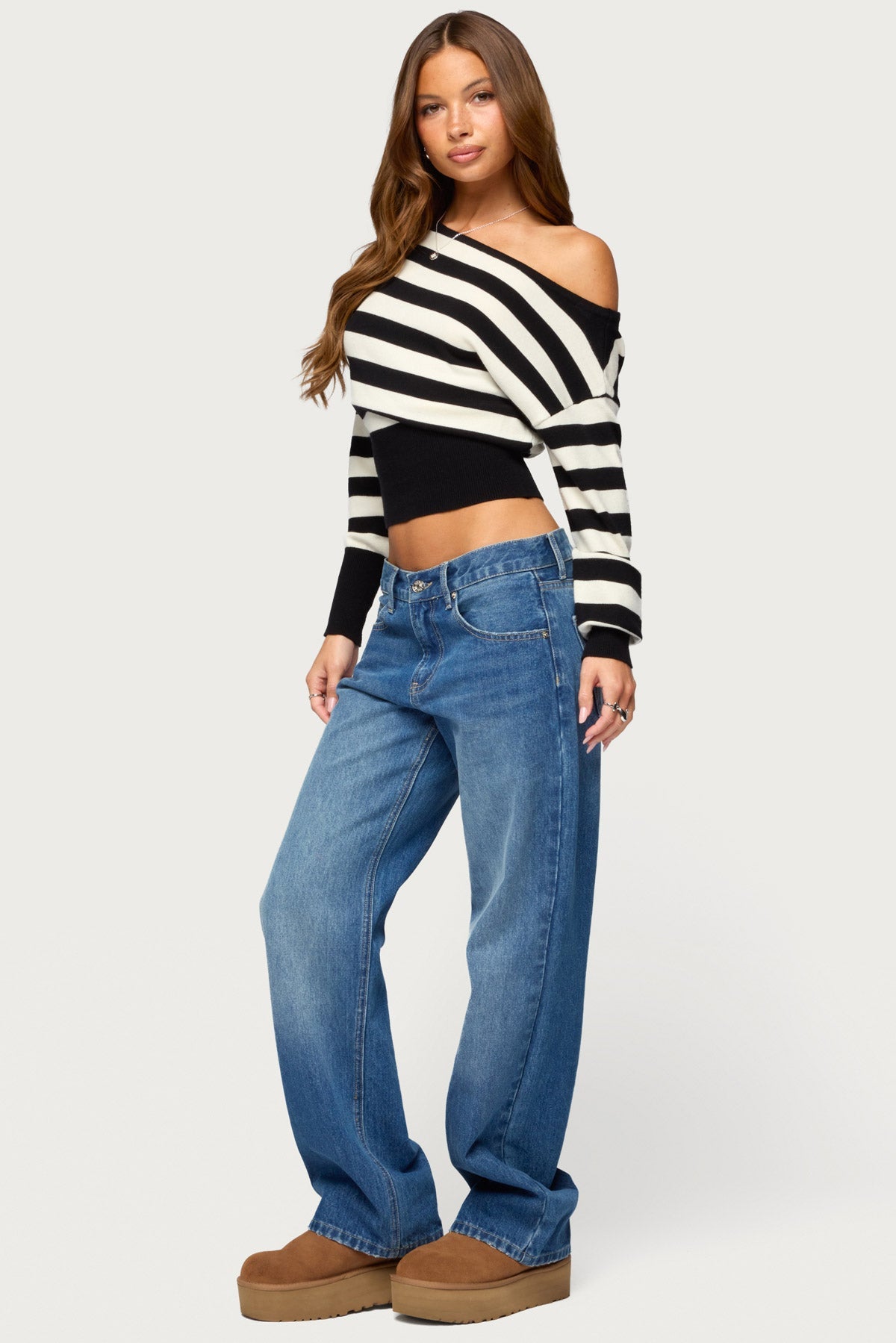 Nayeli Striped Off Shoulder Sweater