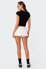 Washed Denim Pleated Micro Skort