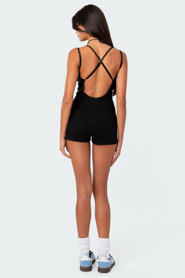 Pointelle Strappy Open Back Romper