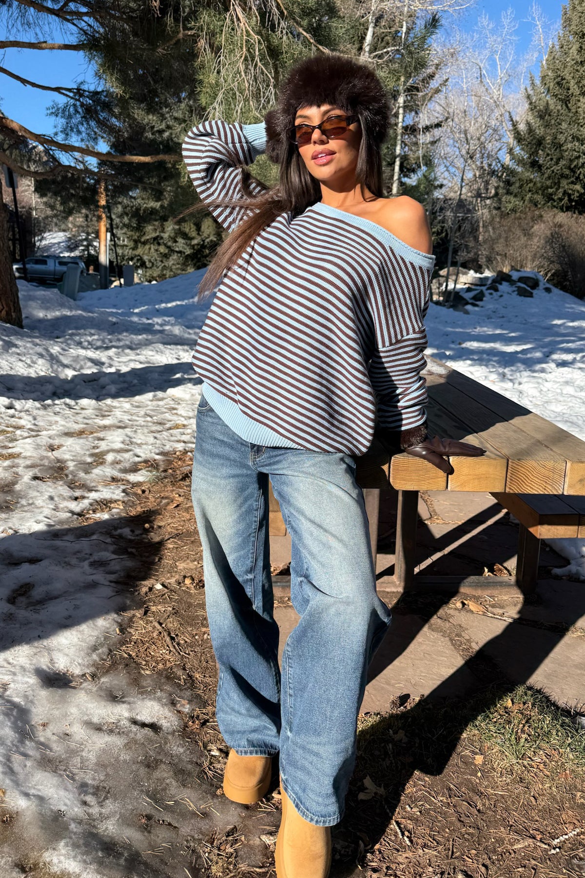 Averi Striped Oversized Off Shoulder Sweater