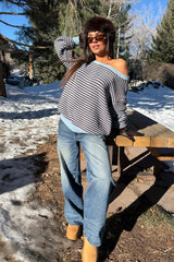Averi Striped Oversized Off Shoulder Sweater