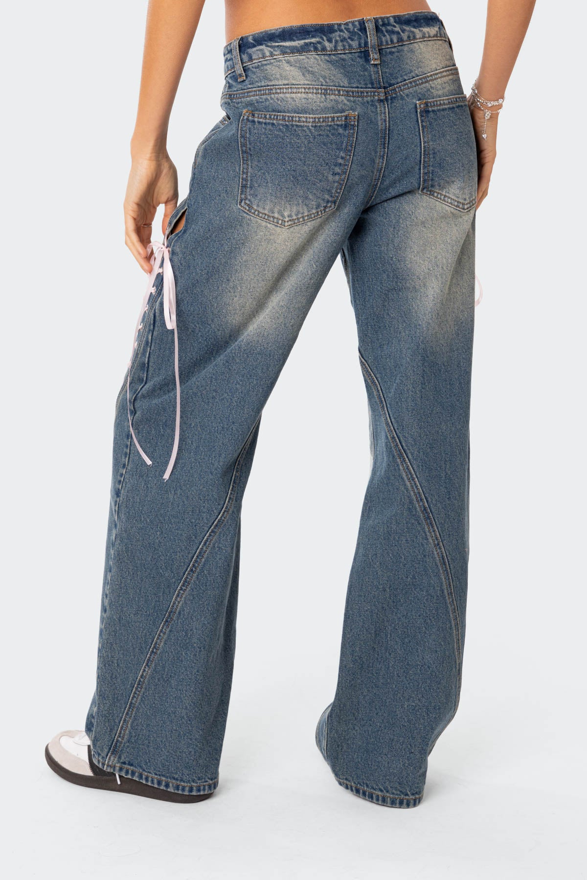 Low Rise Ribbon Lace Up Jeans