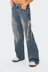 Low Rise Ribbon Lace Up Jeans