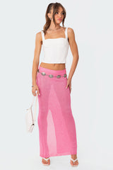 Micro Sequin Sheer Knit Maxi Skirt