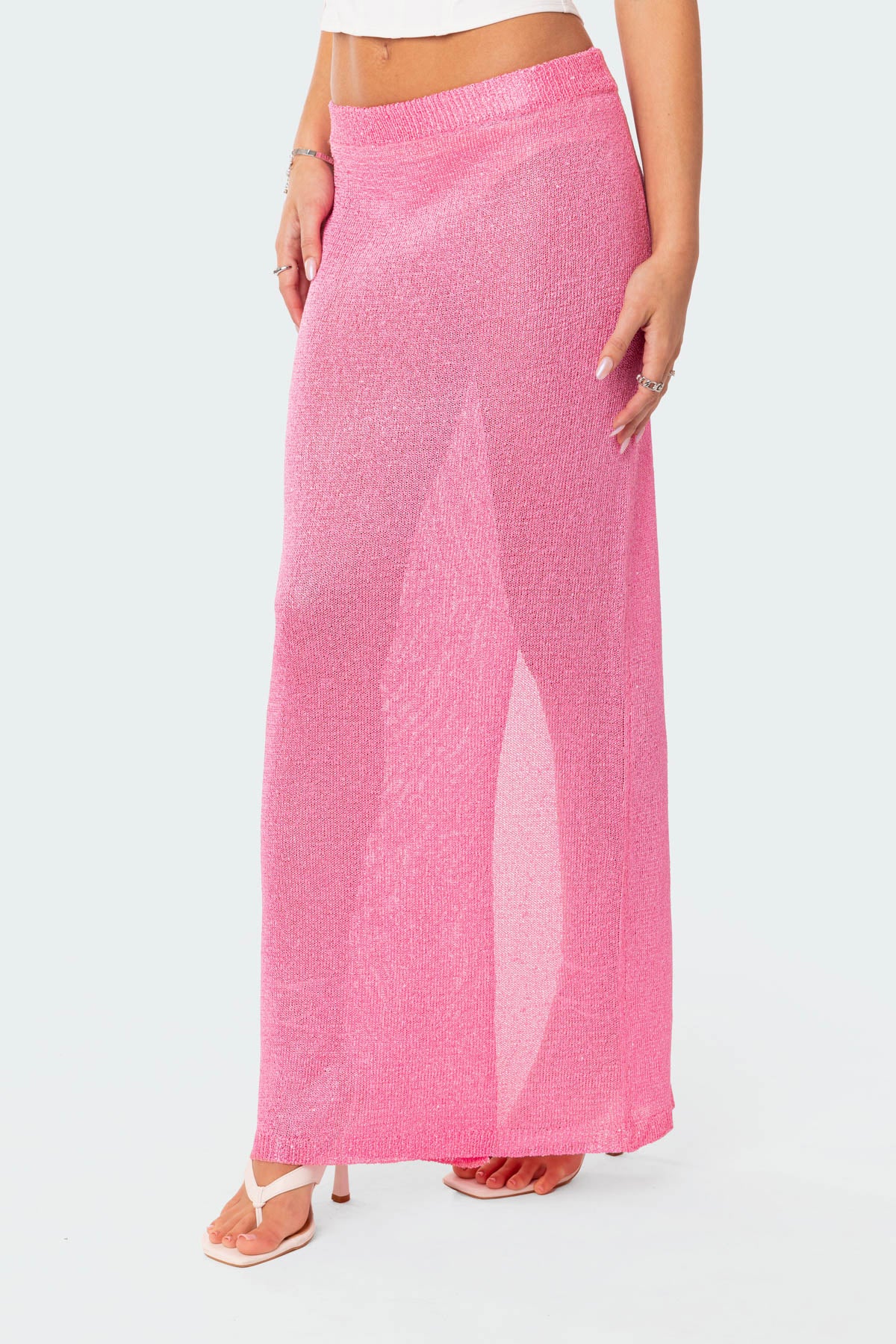 Micro Sequin Sheer Knit Maxi Skirt