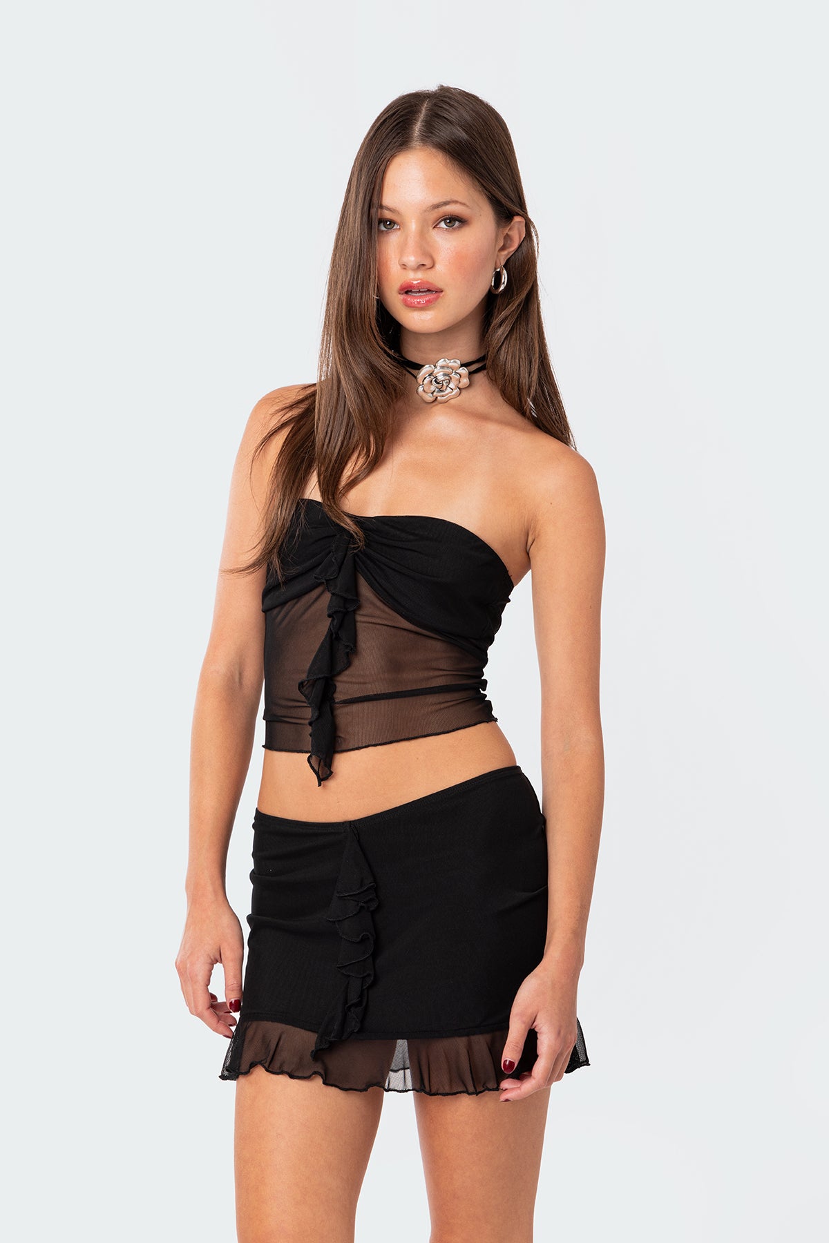 Solange Ruffle Mesh Tube Top