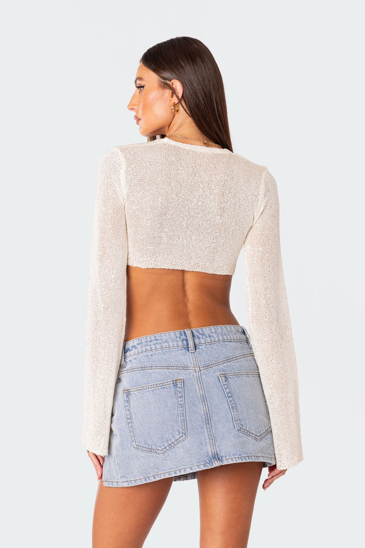 Micro Sequin Tie Front Knit Crop Top