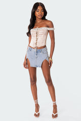 Damsel Off Shoulder Lace Up Satin Effect Corset