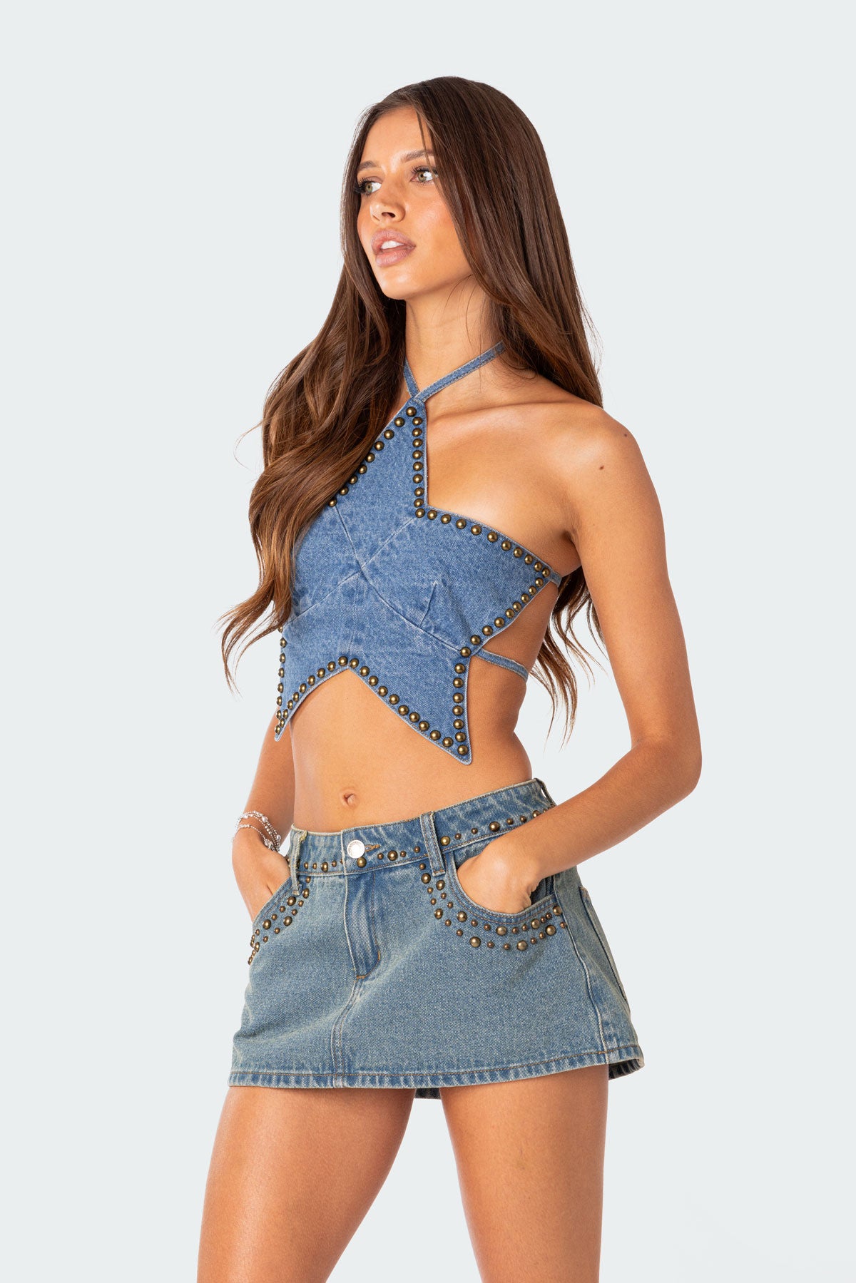 Starlet Studded Denim Crop Top