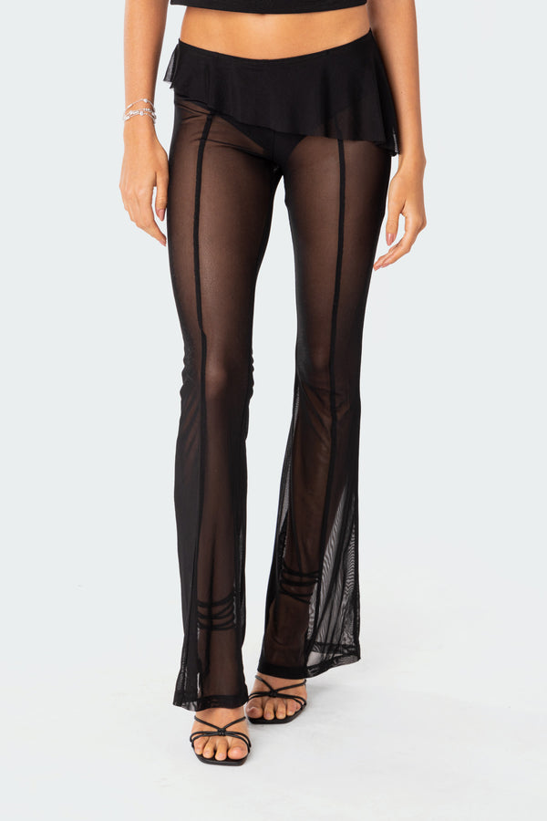 Carsen Ruffle Sheer Mesh Pants