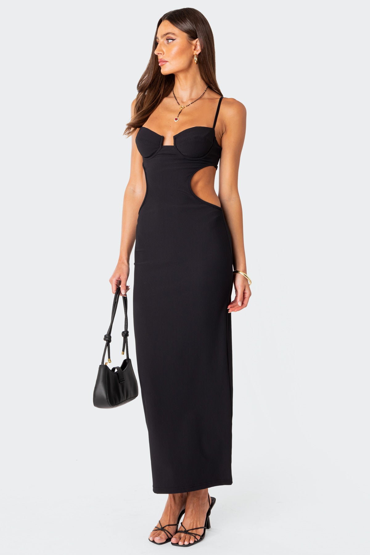 Ribbed Cut Out Cupped Maxi Dress