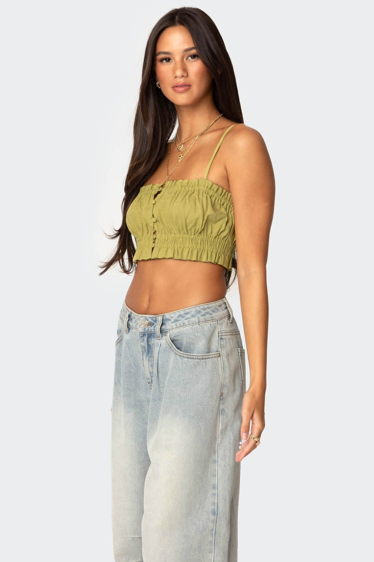 Alda Cropped Button Front Top