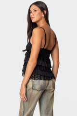 Lacey Split Front Ruffle Tank Top