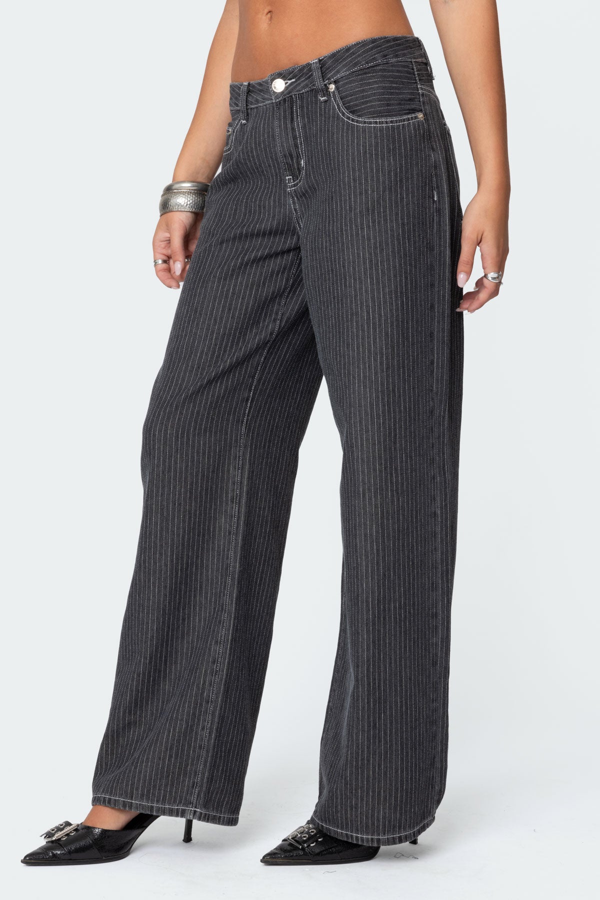 Pinstripe Low Rise Jeans