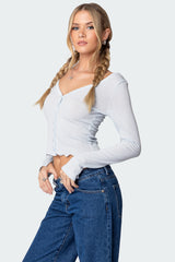 Ollie Button Front Pointelle Top