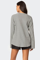 Stripey Oversized Bell Sleeve Top