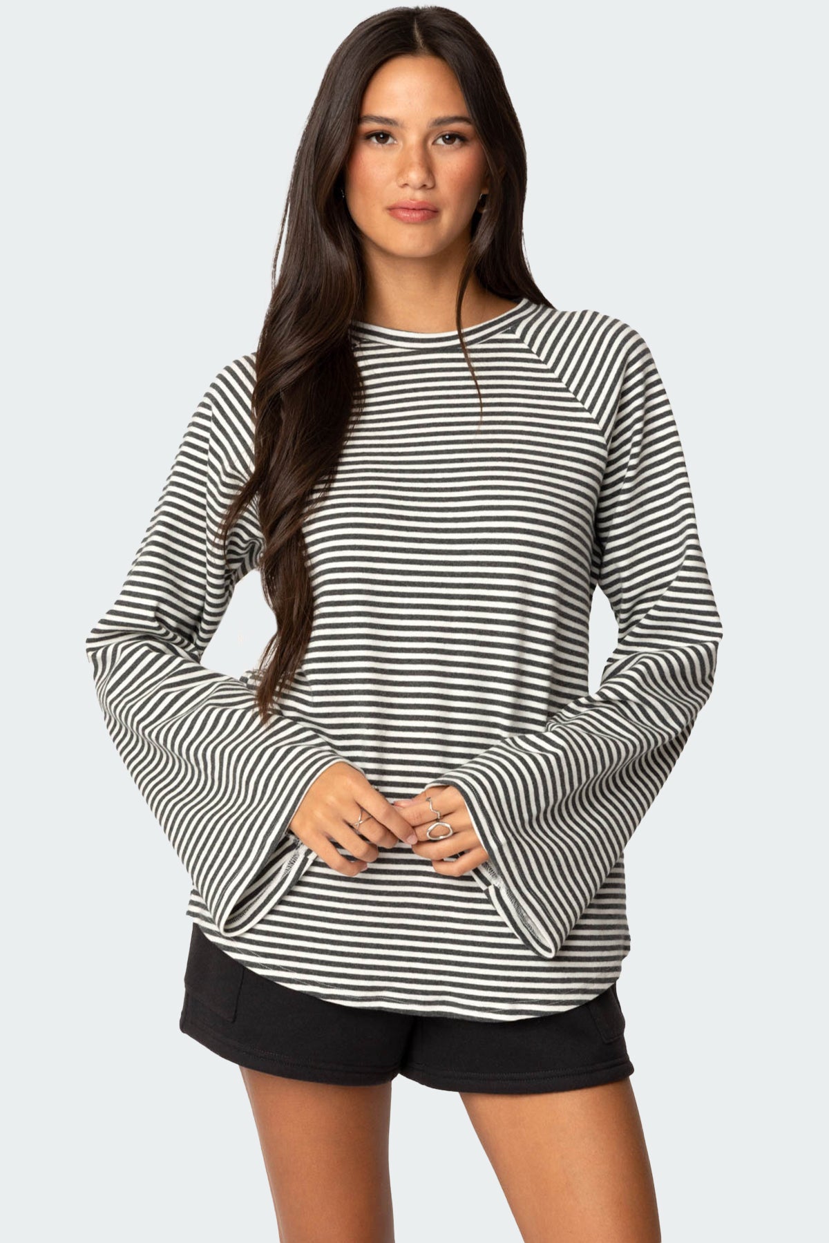 Stripey Oversized Bell Sleeve Top