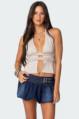 Luma Split Front Backless Halter Top