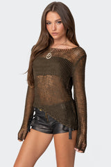 Asymmetric Open Knit Top