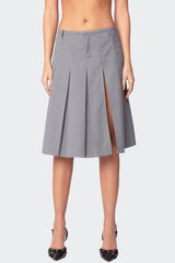 Ethel Side Slit Pleated Midi Skirt