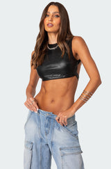 Porsha Open Back Faux Leather Crop Top