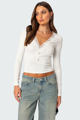 Madeline Lace Trim Ribbed Top