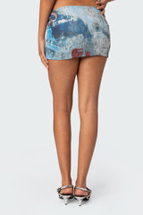 Love Letter Printed Mesh Mini Skirt