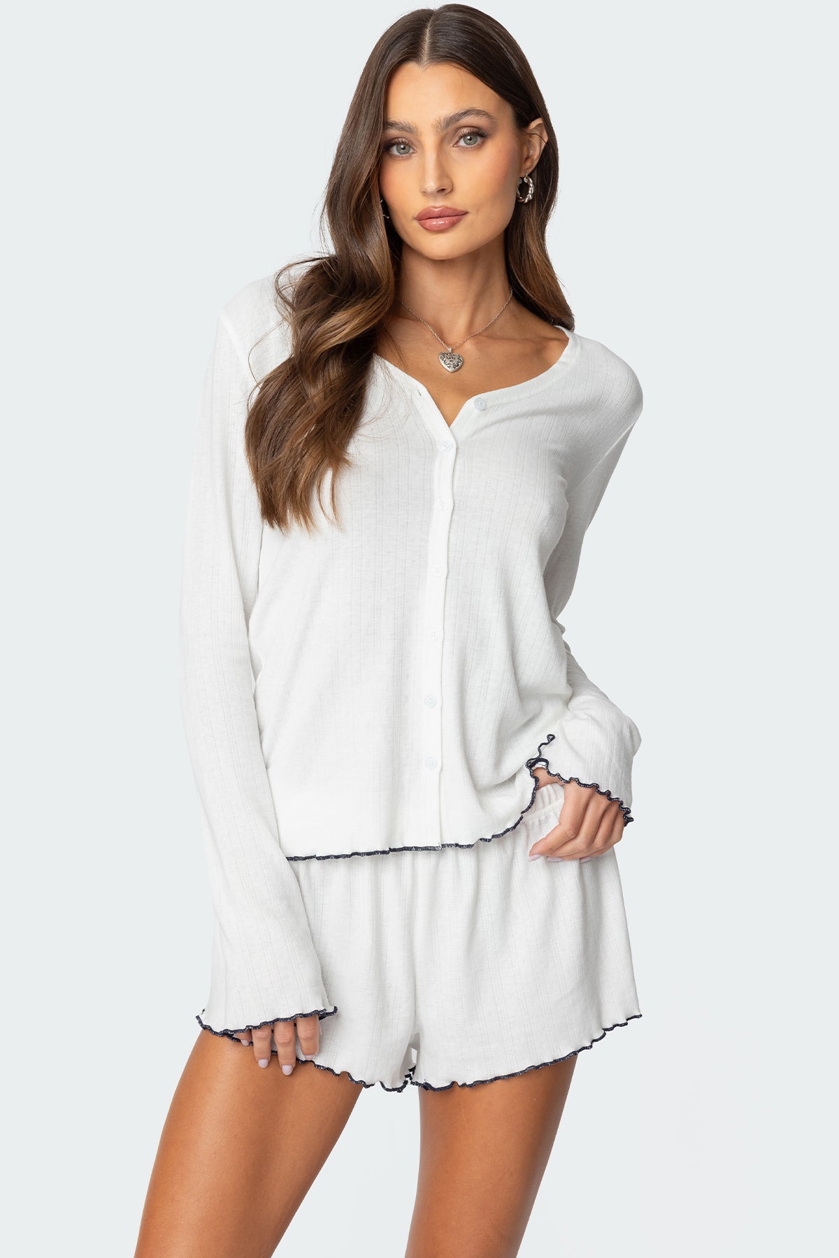 Chelsey Button Up Pointelle Top