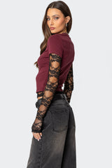 Layered Lace Sleeve T Shirt