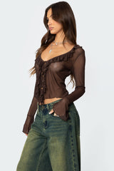 Sheer Mesh Ruffled Top