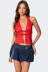 Luma Split Front Backless Halter Top