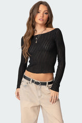 Textured Sheer Boat Neck Top