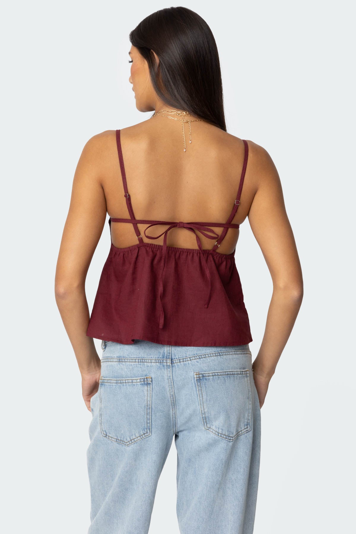 Linen Look Open Back Top