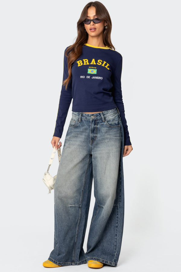 Brasil Embroidered Long Sleeve T Shirt